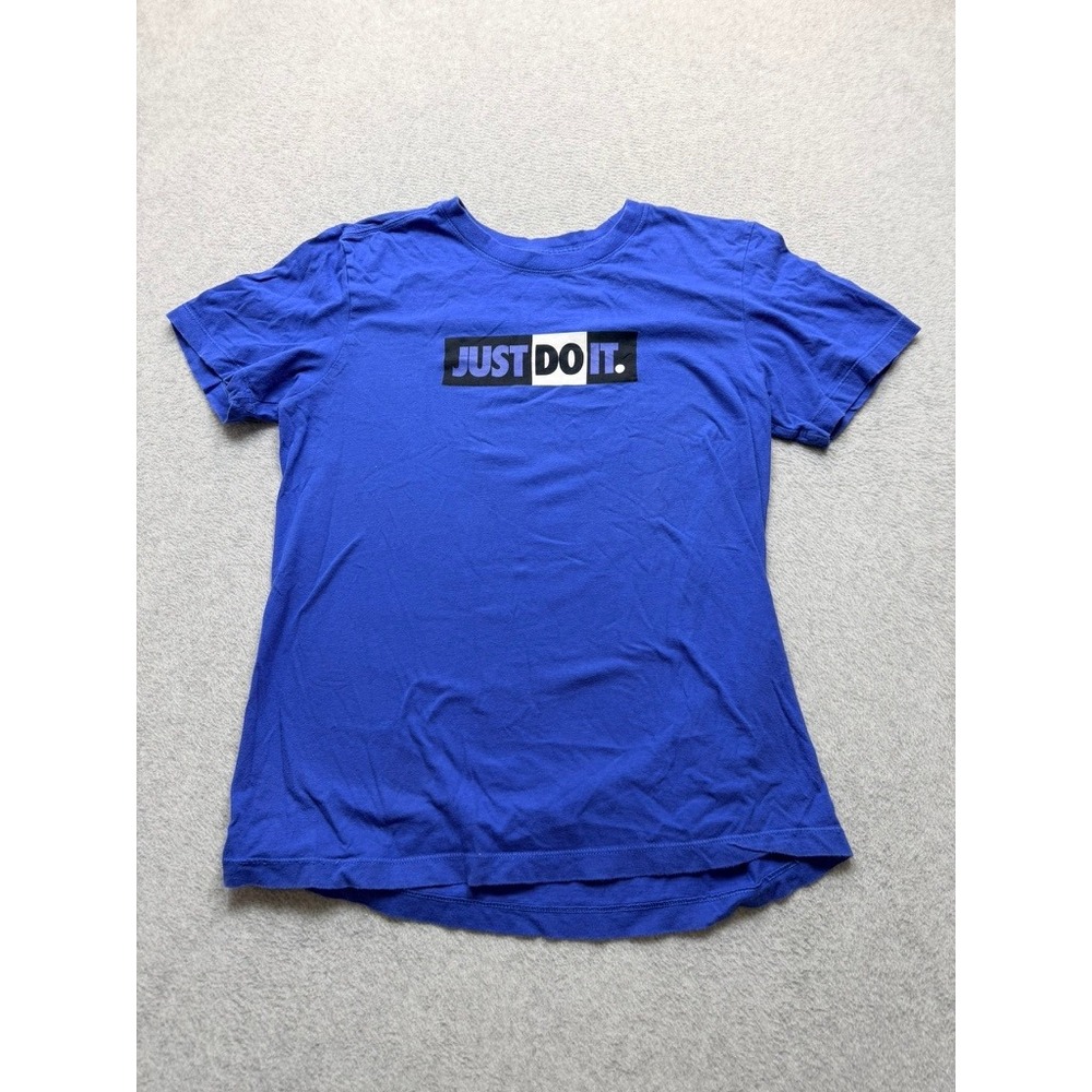 Nike Mens Just Do It Graphic T-Shirt Blue Short Sleeve Crewneck Box Logo Tee S